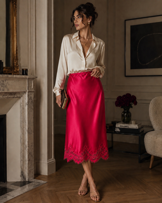 Margot Lace Skirt - Fuchsia Red