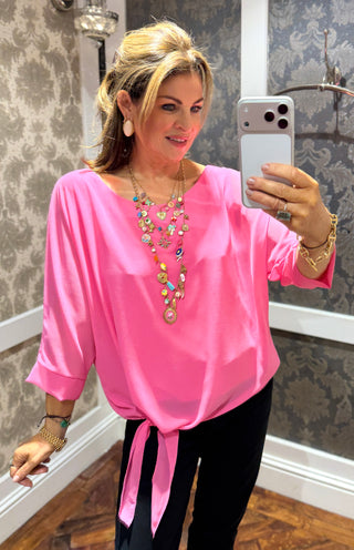 Avery Chiffon Tie Blouse Pink