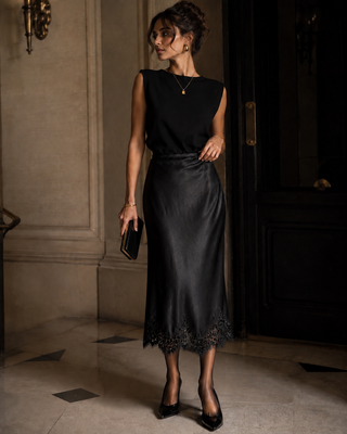 Margot Midi Lace Skirt - Black