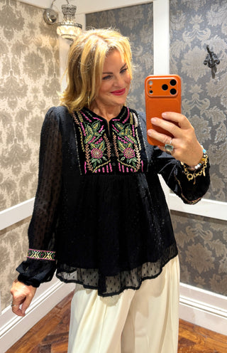 Jeanne Velvet Blouse Derhy - Black
