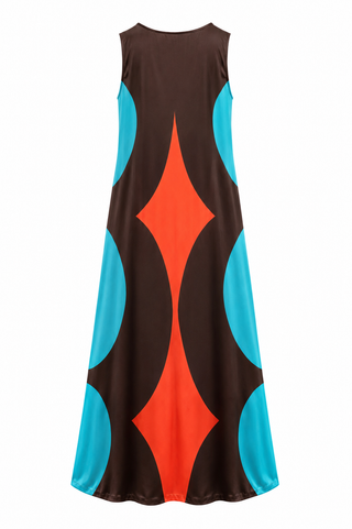 Thea Geo Dress - Chocolate Brown Turq/ Orange