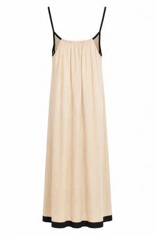 Alba Maxi Brown Trim  Dress -Beige