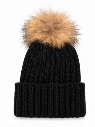 Bowie Ribbed Bobble Hat -Black
