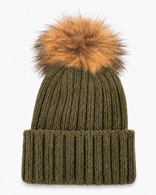 Bowie Ribbed Bobble Hat -Khaki