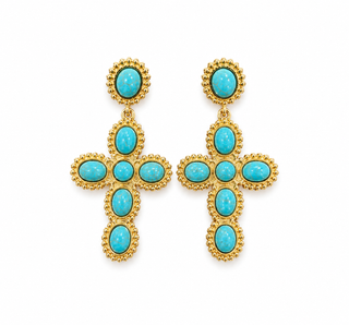 Earrings Cross Blue Drop