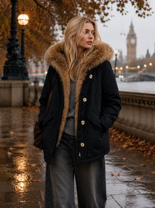 Avery Fur Hood Parka - Black