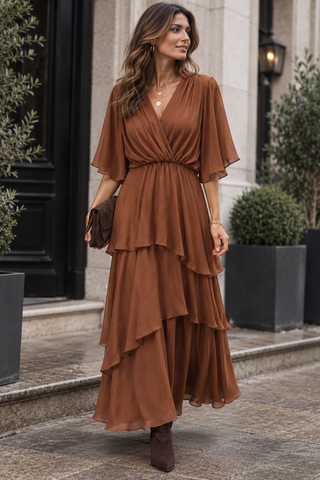 Azure Silk Dress - Brown