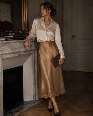 Margot Midi Lace Skirt - Brown