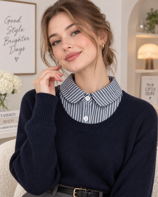 Navy pinstripe collar shirt insert