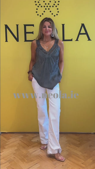 Satin Cami with lace neckline -  grey-www.neola.info
