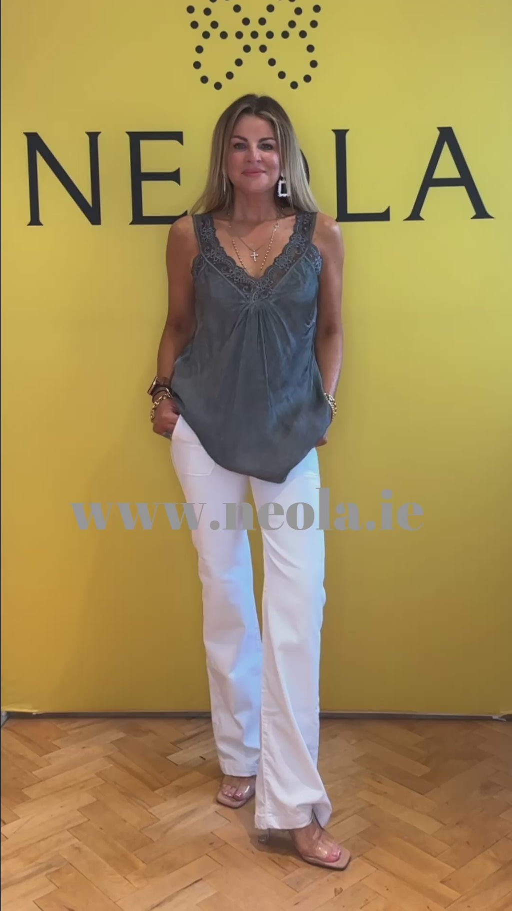 Satin Cami with lace neckline -  grey-www.neola.info